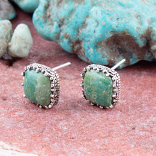 Load image into Gallery viewer, Squared Up Green Turquoise and Sterling Silver Stud Earrings