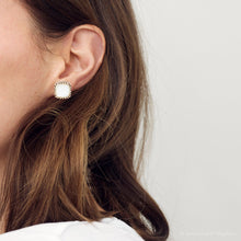 Load image into Gallery viewer, Squared Up Mother of Pearl Golden Stud Earrings