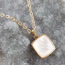 Load image into Gallery viewer, Squared Up White Mother of Pearl Golden Pendant Necklace