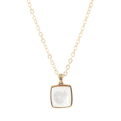 Squared Up White Mother of Pearl Golden Pendant Necklace