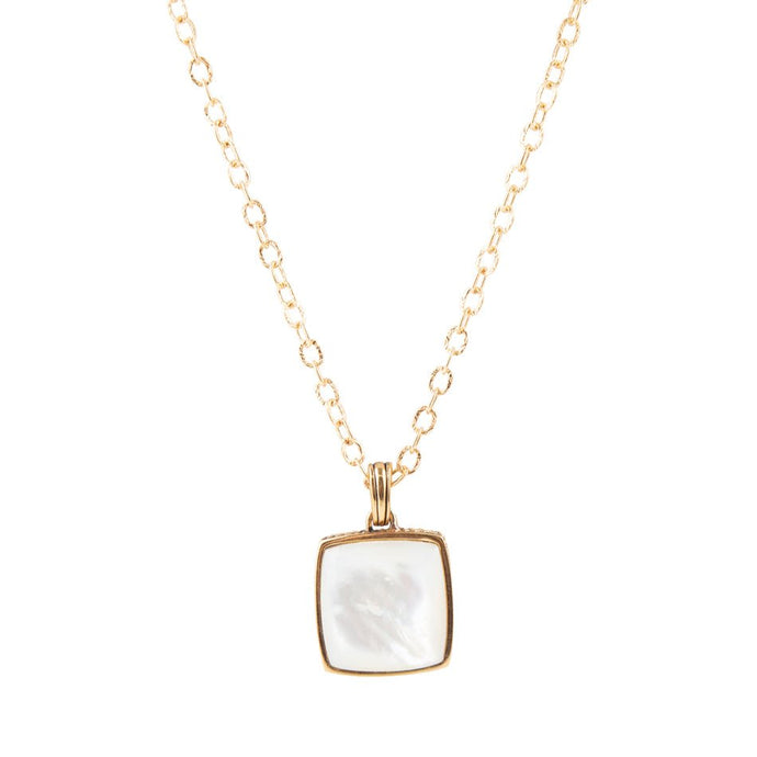 Squared Up White Mother of Pearl Golden Pendant Necklace