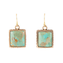 Load image into Gallery viewer, Squared Up Blue Turquoise Golden Drop Earrings