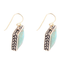 Load image into Gallery viewer, Squared Up Blue Turquoise Golden Drop Earrings
