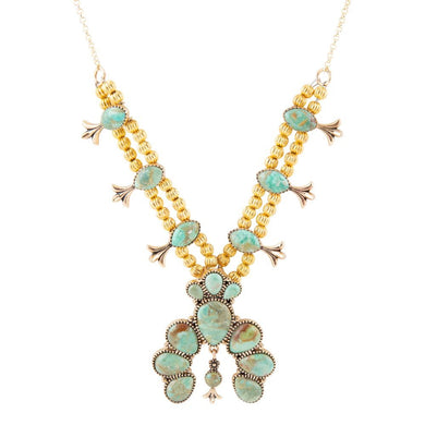 Squash Blossom Statement Blue Turquoise Golden Necklace
