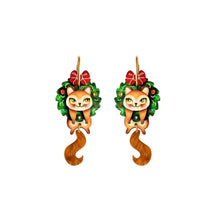 Load image into Gallery viewer, Squirrel in A Christmas Wreath Earrings by Laliblue