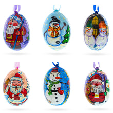 Load image into Gallery viewer, Set of 6 Santa and Snowmen Wooden Christmas Ornaments 3 Inches