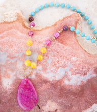 Load image into Gallery viewer, St. Augustine Pink Agate Golden Pendant Necklace