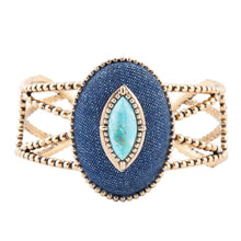 Load image into Gallery viewer, Stacked Blue Turquoise and Denim Golden Cuff Bracelet
