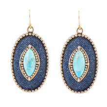 Load image into Gallery viewer, Stacked Blue Turquoise and Denim Golden Drop Earrings