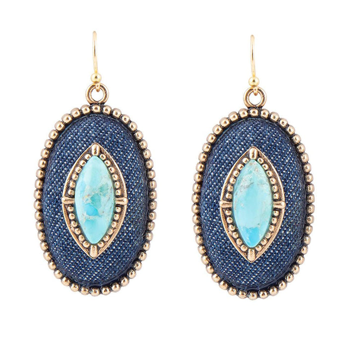 Stacked Blue Turquoise and Denim Golden Drop Earrings