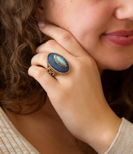 Load image into Gallery viewer, Stacked Blue Turquoise and Denim Golden Statement Ring
