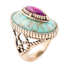 Load image into Gallery viewer, Stacked Stone Blue and Purple Turquoise Golden Ring
