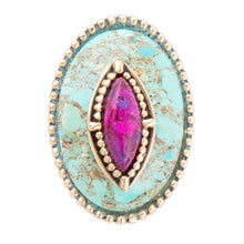 Load image into Gallery viewer, Stacked Stone Blue and Purple Turquoise Golden Ring