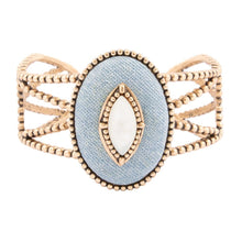 Load image into Gallery viewer, Blue Denim Dreams White Mother of Pearl Golden Cuff Bracelet