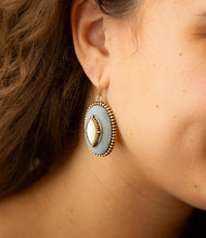 Load image into Gallery viewer, Blue Denim Dreams White Mother of Pearl Golden Drop Earrings