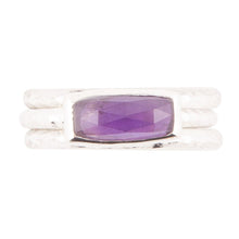Load image into Gallery viewer, Stacking Hammered Purple Amethyst and Sterling Silver Ring Set