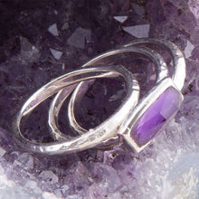 Load image into Gallery viewer, Stacking Hammered Purple Amethyst and Sterling Silver Ring Set