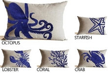 Load image into Gallery viewer, Decorative Linen Throw Pillow Cover With Embroidered Lobster On It