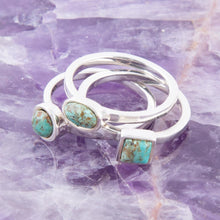 Load image into Gallery viewer, Sterling Silver Blue Turquoise Stackable Ring