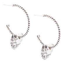 Load image into Gallery viewer, Sterling Silver Engraved Heart Hoop Earrings