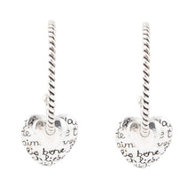 Load image into Gallery viewer, Sterling Silver Engraved Heart Hoop Earrings