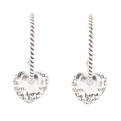 Sterling Silver Engraved Heart Hoop Earrings