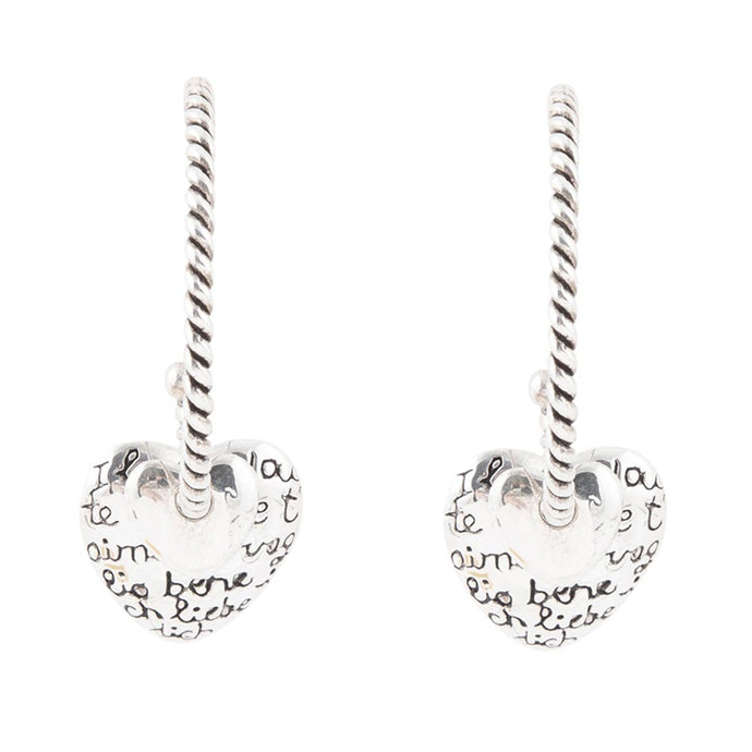 Sterling Silver Engraved Heart Hoop Earrings