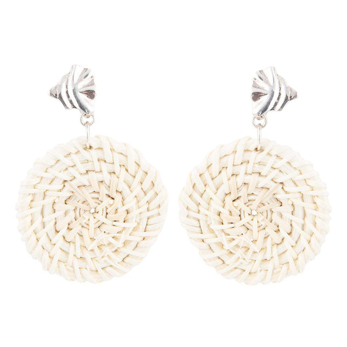 Sterling Silver Tan Rattan Statement Earrings