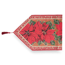 Load image into Gallery viewer, Poinsettia Flowers Christmas Tablecloth Holiday Runner 75 Inches