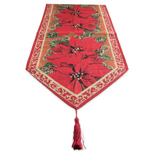 Load image into Gallery viewer, Poinsettia Flowers Christmas Tablecloth Holiday Runner 75 Inches