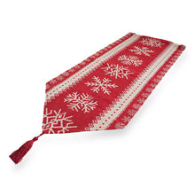 Load image into Gallery viewer, Snowflakes on Red Pattern Christmas Tablecloth Holiday Runner 76.5 Inches