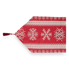 Load image into Gallery viewer, Snowflakes on Red Pattern Christmas Tablecloth Holiday Runner 76.5 Inches
