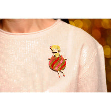Load image into Gallery viewer, Striped Christmas Lady Ornament Brooch by Laliblue