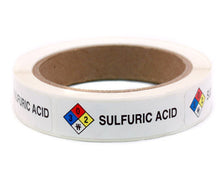 Load image into Gallery viewer, &quot;Sulfuric Acid&quot; HMIG Safety Labels, 0.75&quot; x 2.5&quot;, 250/ROLL