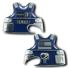 Load image into Gallery viewer, F-006 Police Officer SWAT Thin Blue Line Body Armor Back the Blue Bottle Opener Challenge Coin 1*
