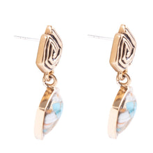 Load image into Gallery viewer, Swirled Blue Turquoise and Orange Sponge Coral Matrix Golden Post Earrings