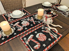 Load image into Gallery viewer, DaDa Bedding Set of 8 Pieces Peppermint Joy Holiday Table Tapestry - 4 Placemats, 2 Table Runners, 2 Throw Pillow Covers (12904)