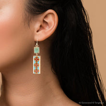 Load image into Gallery viewer, Talavera Tile and Blue Turquoise Golden Dangle Earrings