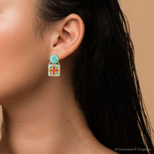 Load image into Gallery viewer, Talavera Tile Blue Turquoise Golden Drop Earrings