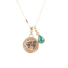 Load image into Gallery viewer, Taurus - Zodiac Green Malachite Golden Charm Necklace