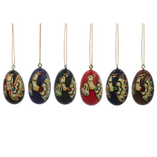 Load image into Gallery viewer, Set of 6 Golden Birds Egg Shape Wooden Christmas Ornaments 1.5 Inches