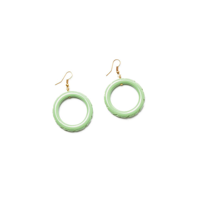 Tea Heavy Carve Drop Hoop Earrings by Splendette