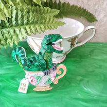 Load image into Gallery viewer, Tea Rex Dinosaur Teacup Brooch by Cherryloco Jewellery