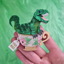 Load image into Gallery viewer, Tea Rex Dinosaur Teacup Brooch by Cherryloco Jewellery