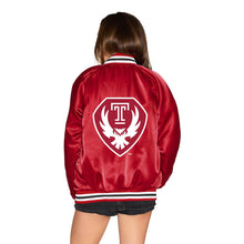 Load image into Gallery viewer, Temple Owls Satin Letterman Bomber Jacket