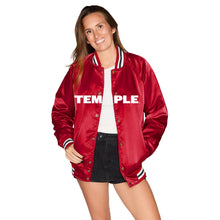 Load image into Gallery viewer, Temple Owls Satin Letterman Bomber Jacket