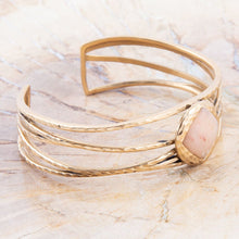 Load image into Gallery viewer, Terra Peach Moonstone and Golden Cuff Bracelet