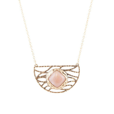 Terra Pink Peach Moonstone and Golden Bronze Necklace