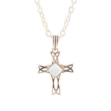 The Light White Mother of Pearl Cross Pendant Golden Necklace
