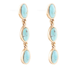 Load image into Gallery viewer, Three Times the Blue Turquoise Golden Drop Earrings
